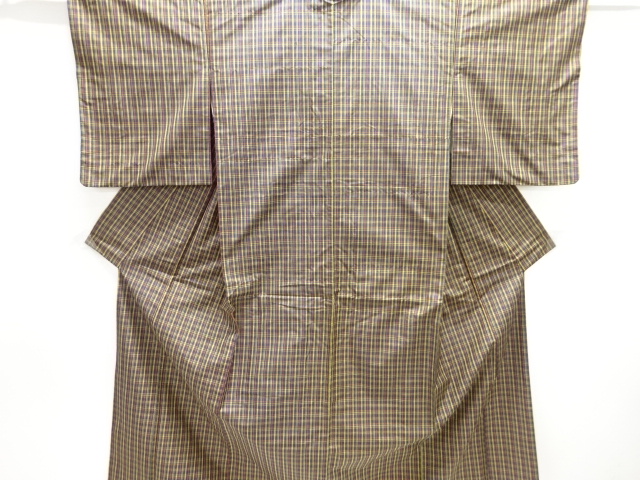 JAPANESE KIMONO / ANTIQUE KIMONO / SILK / YONEZAWA TSUMUGI / ENSEMBLE / WOVEN GRID